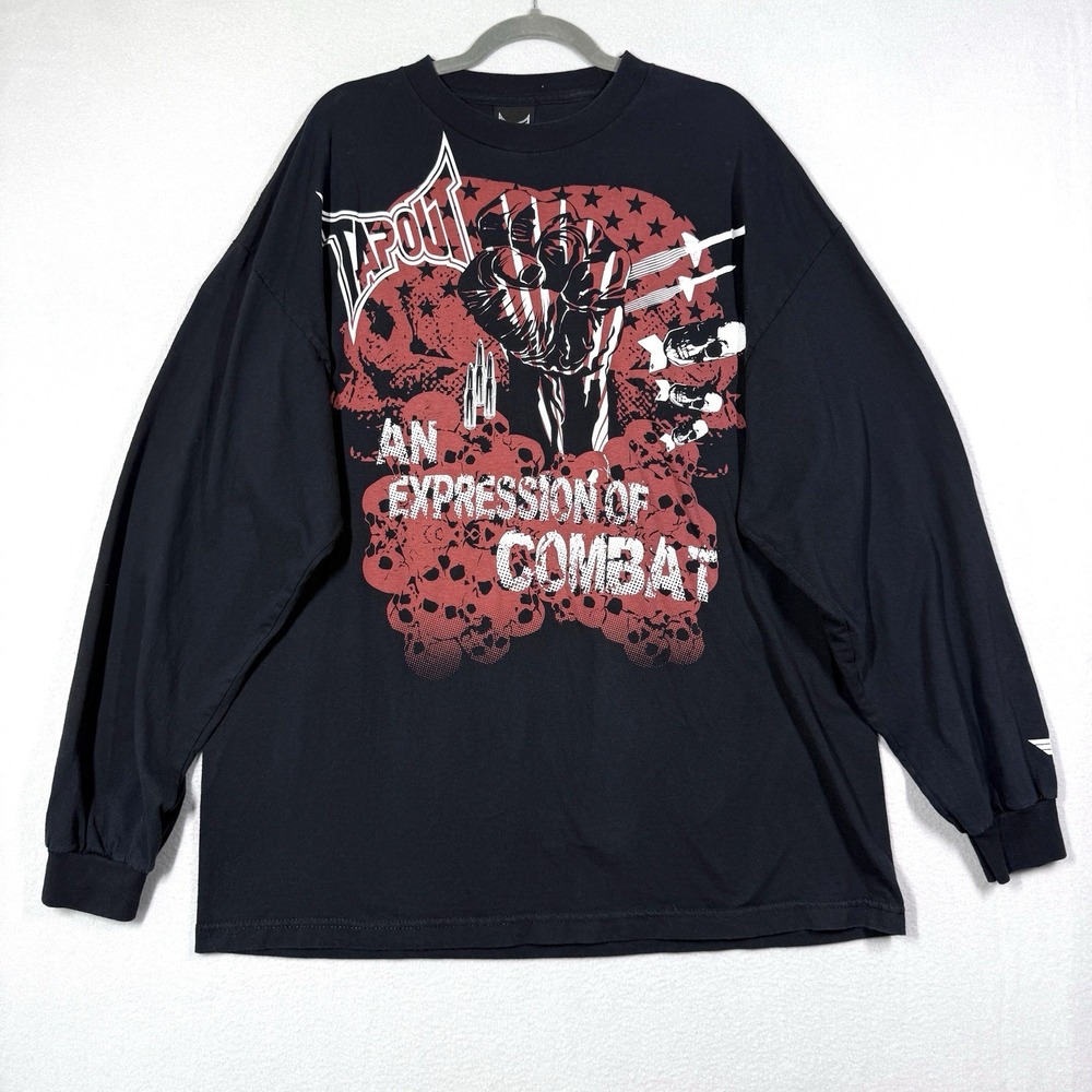 Vintage Y2K Tapout Shirt Mens 2XL Combat Fist Skull Graphic Double Sided Black